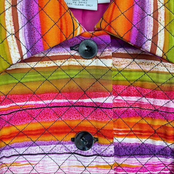Maggy London | Bright Rainbow Striped Quilted Silk Vintage Jacket - Picture 7 of 9